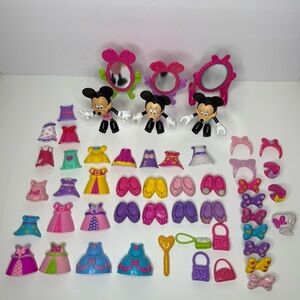 Minnie Mouse Bowtique Snap On Clothes Dolls Dress Up Bows Shoes Mirrors HUGE Lot